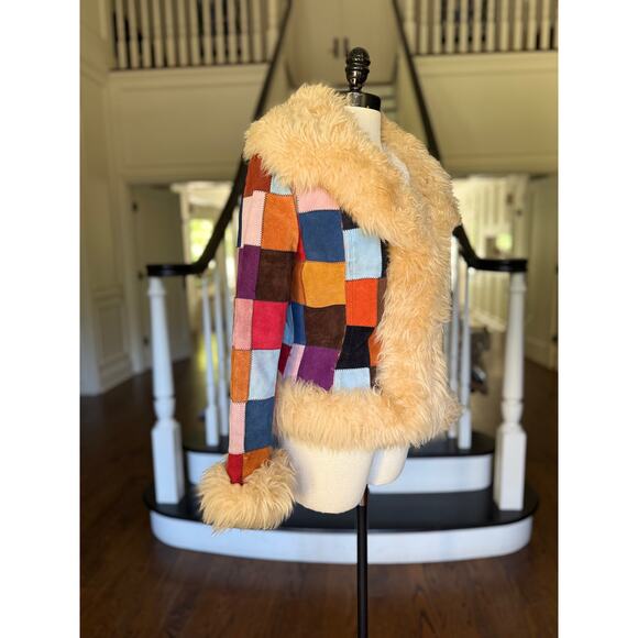 SOLD---VTG 70s Patchwork Suede Penny Lane Afghan Jacket Hippie Boho Fall Winter - Picture 4 of 13
